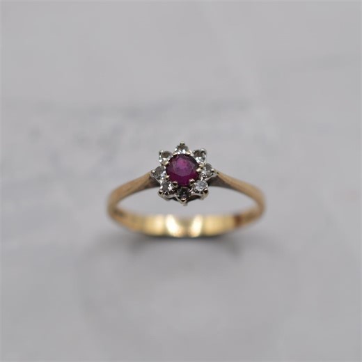 1980s Vintage 9ct Gold Ruby & Diamond Cluster Ring, UK Size N 1/2 (US Size 6 3/4) - Etsy UK