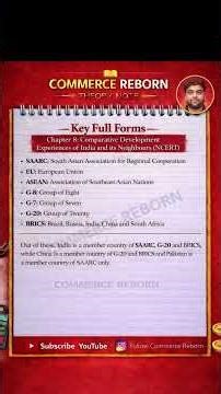 Class 12 Economics Ch 8 Key Full Forms | SAARC BRICS G20 ASEAN | Indian Development NCERT
