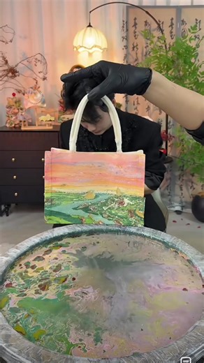 Unique Chinese Ink Art: Colorful Sunset Glow Creation