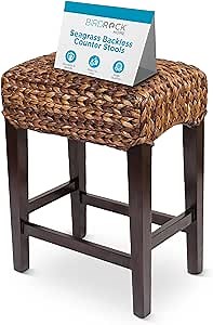 BIRDROCK HOME Seagrass Backless Counter Stools - Handwoven with Natural Fibers & Mahogany Wood Frame, Fully Assembled Seating for Indoor & Outdoor Use, for Kitchen or Dining Area - Espresso (1)