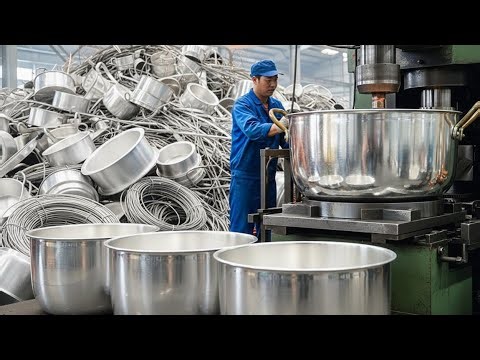 Incredible Recycling of Aluminum Scrap into New Largest Aluminum Cooking Pots in Factory.