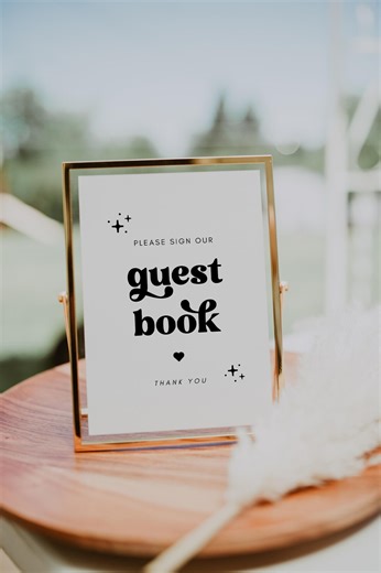 Please Sign Our Guest Book Sign, Editable Wedding Guest Book Sign, Guest Book Retro Wedding Sign, Canva Template - Etsy