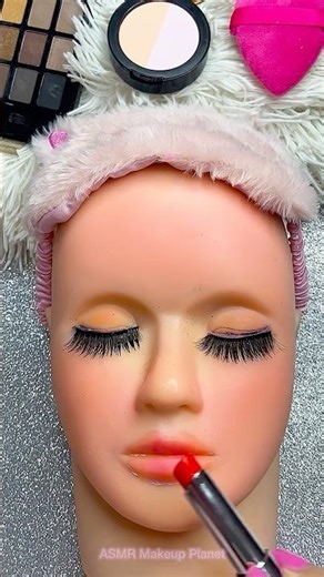 ASMR Makeup Planet Mannequin Skincare Sounds Video No talking Lipstick Red