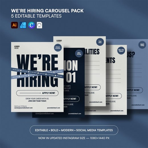 Editable Hiring Instagram Carousel Templates - Social Media Recruitment Pack for HR & Recruiters - Etsy