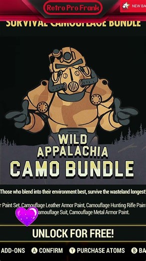 FREE FALLOUT 76 WILD APPALACHIA CAMO BUNDLE LOG IN AND GET IT NOW !! | #retroprofrank LIVE EVERYDAY