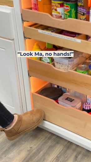 Look Ma, no hands! When all you need is a little toe tap to access your bottom drawers! Work smarter, not harder. 🤓 #ArtOfDrawers #ReimagineYourSpaces #CustomStorage #SmartStorage #StorageSolutions #HomeOrganization #DeclutterYourHome #SpaceSaver #StorageGoals | Art of Drawers Salt Lake City