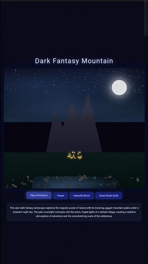 Dark Fantasy Mountain Animation | Epic Night Sky Landscape | HTML CSS JavaScript Animation