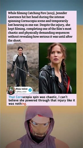 While filming Catching Fire, Jennifer Lawrence hit her head, lost hearing briefly, yet finished