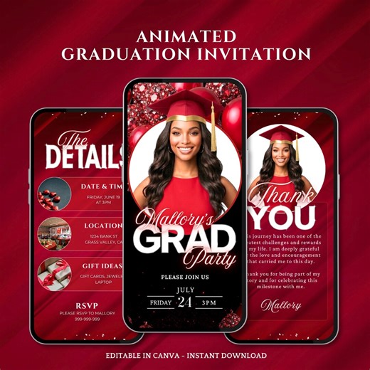 Animated Red Graduation Invitation, Grad Party Invite Video, Ceremony Class of 2026 (digital Download) - Etsy