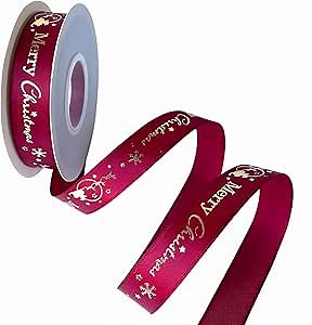 Merry Christmas Ribbon Sleigh Snowflake 25Y,7/8 inch Wide Satin Ribbons for Christmas Festival Holiday Decoration Xmas Gift Wrapping Crafts (Wine Red)