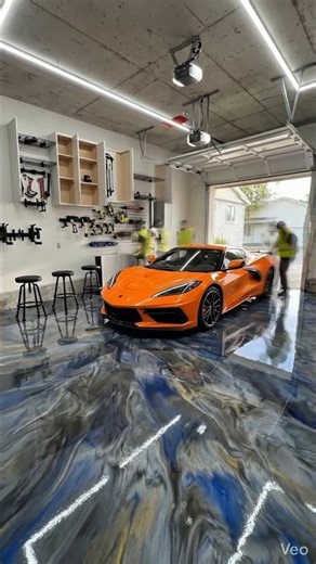 Garage glow-up! ✨ Charcoal, silver & gold vibes 🚗 #EpoxyMagic #GarageGoals"