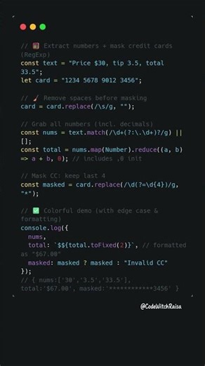 🧮 RegExp in Real Life — Extract & Mask #javascript #coding #shorts