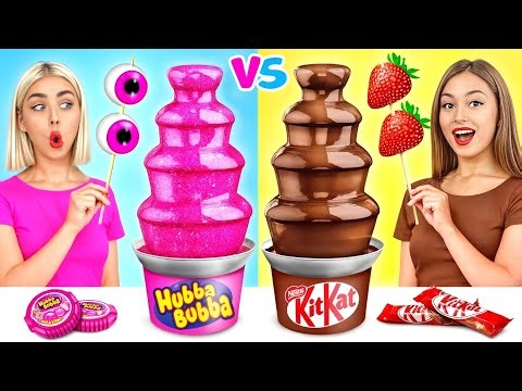 Chocolate Fountain Fondue Challenge! Eating Everything in Chocolate by YUMMY JELLY