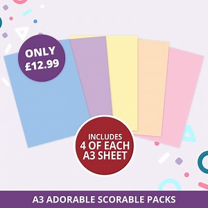 Fancy making some large craft projects? 😁 Don't we have you covered with our A3 Adorable Scorable packs! For just £12.99 enjoy 4 colours, which are essential for your stash! 🤩 https://tinyurl.com/26axzzej | Hunkydory Crafts