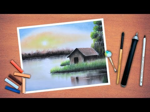 🌅 Beautiful Sunset Scenery Drawing | Easy Soft Pastel Landscape Art