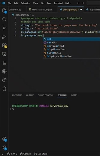 string panagram check simple one line solution #python #pangram #coding #programming