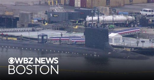 Nuclear submarine USS Massachusetts in Boston Harbor for commissioning