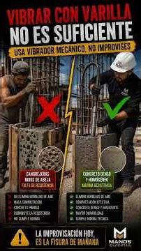 Vibrating concrete with a rod? The technical error that weakens your column. #construction #build...