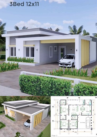 559K views · 6.3K reactions | House Design 3d 12x11 Meter 39x36 Feet 3 Bedrooms Slap roof Reel | HousePlans 3D | Facebook