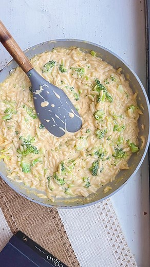 Emma Bice on Instagram: "Broccoli cheddar orzo ✨ This easy recipe is comfort in a bowl. It comes together quickly and only requires a few ingredients. I’ll add chicken to this and make it for an easy weeknight meal! #easydinner #easyrecipes #easymeals #recipes #orzopasta #orzo #pastarecipe #broccolicheddar"