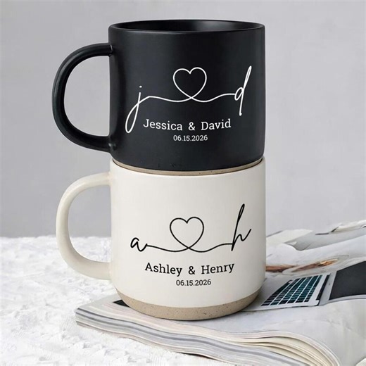 Personalised Engagement Pottery Mug, Personalized Mr & Mrs Coffee Mugs, Husband and Wife Mug, Wedding Gifts for Couple,bridal Shower Gift M7 - Etsy