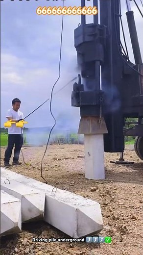 Hammer machine driving concrete pile underground : Construction process
