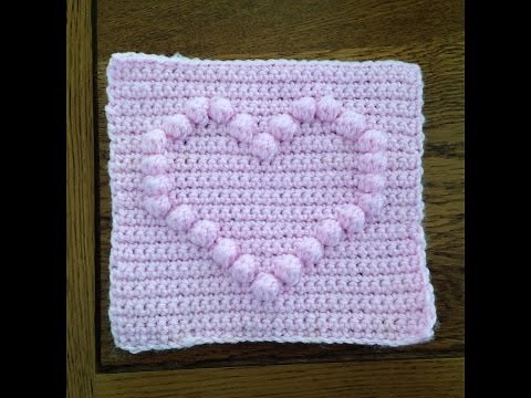 CC How to crochet a square with heart bobble chart