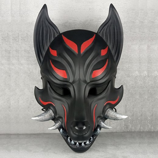 Black Okami Wolf Mask: Japanese Kitsune Style Youkai Mask - Etsy