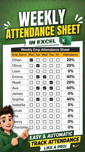 Excel Attendance Tracker with Auto Percentage.#Excel #Shorts #AttendanceSheet#Checkbox #Spreadsheet