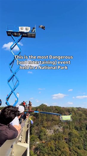I thought West Virginia’s country roads would lead me home, not off a bridge 🫣 Welcome to Bridge day, the most dangerous event held in a US national park. The event happens once a year every third Saturday in October. It’s located on the bridge in the New River Gorge National Park near Fayetteville, West Virginia. The event is free and runs from 9am - 3pm. The entire bridge shuts down for the event and features dozens of vendors along the bridge. Once you get to the center of the bridge you’ll 