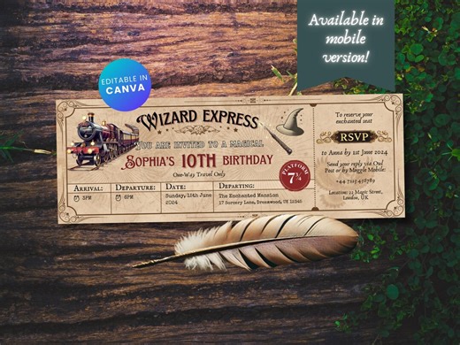 Wizard Birthday Party Invitation Editable Template, Wizard Birthday Invite, Editable, Printable, Digital HP Wizard Birthday Invite - Etsy