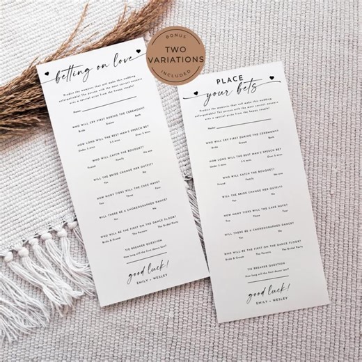 Wedding Prop Bet Card, Place Your Bets Game, Editable Template for Fun Reception, Bridal Shower, Engagement Party, Printable Betting Sheet - Etsy