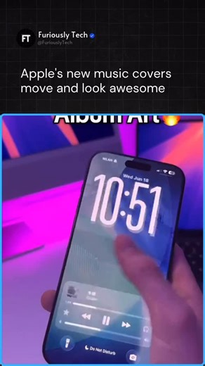 AI | Innovation | Robotics on Instagram: "The new iOS 26 animated music covers are looking clean 🎵 Apple keeps raising the bar ✨ Want the AI creator toolkit? Comment ‘TOOL’ ⬇️! Follow @furiouslytech for tech news 📲 #iOS26 #apple #music #animation #technology #iphone #applemusic"