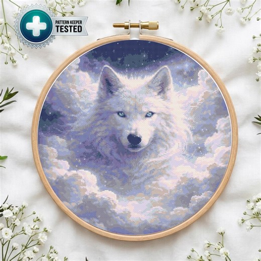 Wolf Cross Stitch Pattern PDF, Celestial Cloud Wolf Design, Fantasy Animal Embroidery Chart, Square Wall Decor Needlework Project - Etsy