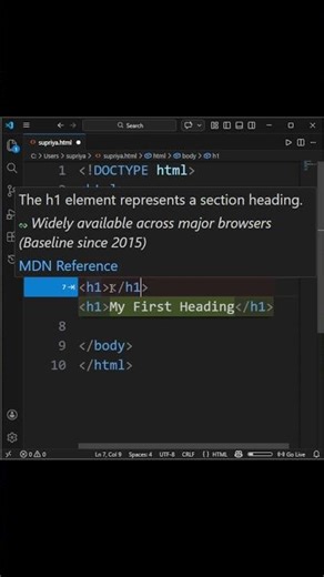H1 Tag 😍 | Make Heading in 30 Sec 💻✨ | HTML for Beginners