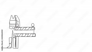 Animated self drawing of continuous one line draw a construction worker is standing next to the under construction board which is located on the side of the road. Full length single line animation.