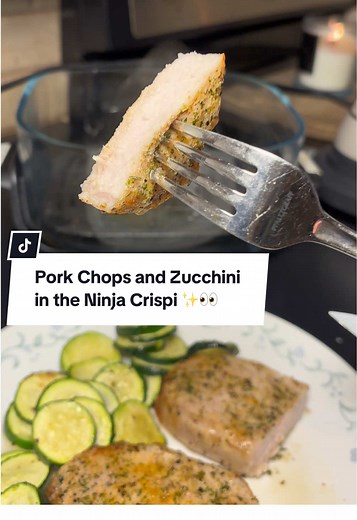 Juicy pork chops crispy zucchini in the Ninja Crispi 😍 This air fryer gets everything crispy on the outside, tender inside with almost no oil and zero mess. I’ve been using this nonstop for quick dinners. Click the orange shopping cart to get yours — worth it if you cook at home! @Laura Rose 🌹 @Laura Rose 🌹 @Laura Rose 🌹 @QVC, Inc @Ninja Kitchen #ninjacrispi #porkchops #zucchinirecipes #airfryerrecipes #quickandeasymeals