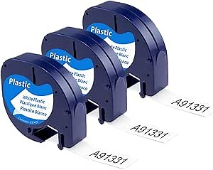 Label Tape Replace for Dymo Letratag Refills White Plastic 12mm x 4m Compatible with Dymo Label Maker Refills 1/2" 13' for LT-200B 100H 100T Plus QX50 XR XM 2000, 3-Pack White Plastic Tape Set