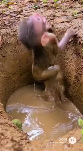 아기 원숭이의 귀여운 수영 모습