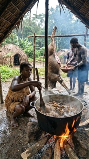 Baka Tribe Rainforest Cooking – Eland Meat Stew Over Open Fire