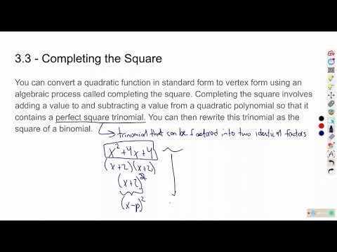 Math 20-1 - Quadratic Functions Lesson 4 - Completing the Square 1