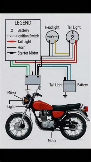 Prashanta Barman on Instagram: "Motorcycle Electrical Wiring Diagram | Headlight, Tail Light & Battery Connection Explained #MotorcycleWiring #BikeElectricalSystem #MotorbikeDIY #HeadlightConnection #TailLight #MotorcycleMaintenance #BikeMechanic #BatteryConnection #StarterMotor #MotorcycleTips #MechanicLife #BikeRepair"