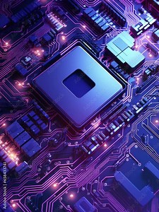 Microchips tracking surface in modern engineering laboratory developing nanotechnology and components for computers motherboard, chip, microcircuit. Vertical video for business.