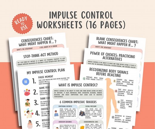 Impulse Control Worksheets (16 Pages), Self Regulation, Anger Management, Teens and Adults Therapy Tools, Emotions Worksheets, Mental Health - Etsy