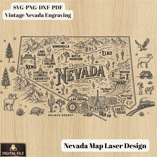 Nevada Map SVG, Nevada State Map Laser Engraving File,vintage Nevada Map Dxf Png Pdf,nevada CNC Laser Engraving Design,usa State Map Artwork - Etsy UK