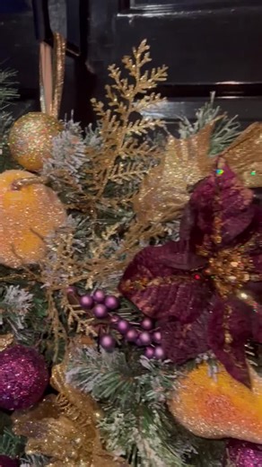 Golden Pear Christmas Wreath Purple and Gold Poinsettia Sugared Fruit Glittered Ornaments Flocked Evergreens - Etsy