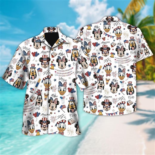 Disney 4th July Disney Button Up, Mickey & Friends Signature Hawaiian Shirt, 250 Years of Freedom Disney Cruise Gift, DCL Disney Cruise Line - Etsy