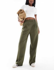 New Look wide leg pants in dark khaki | ASOS