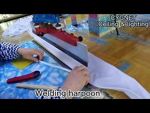 PVC stretch ceiling production process, UV printing, laser cutting & HF welding machine video