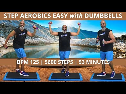 Step Aerobics Easy with Dumbbell Strength Training Fitness Exercise Workout | 53 Minutes | 125 BPM